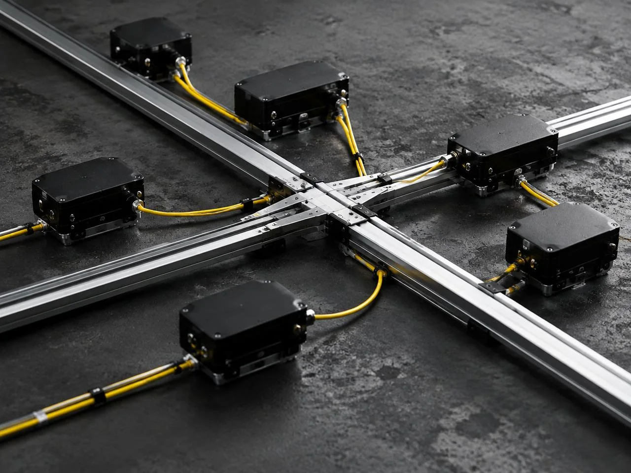 Precision routing rails and connected modules form an operational system.